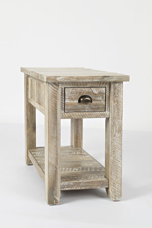 Wooden One Drawer Chairside Table In Washed Gray Finish