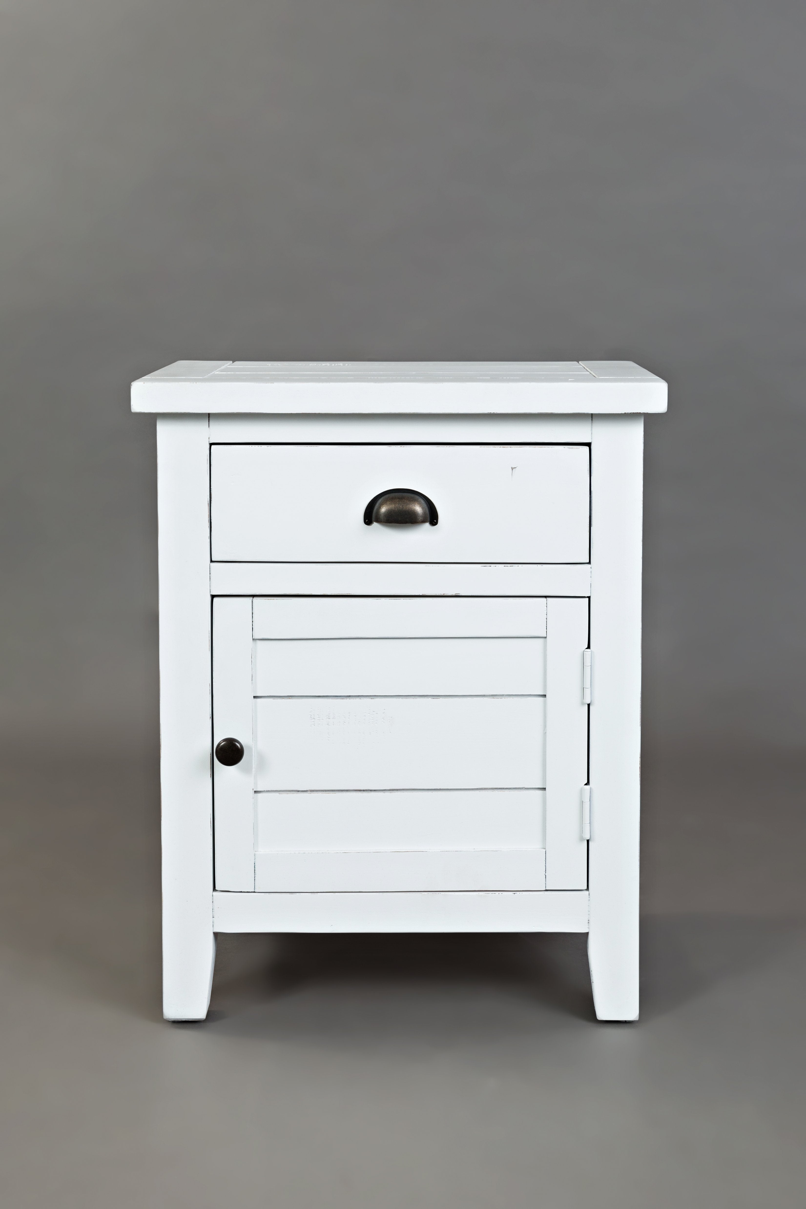 Wooden Accent Table With Spacious Storage, Weathered White