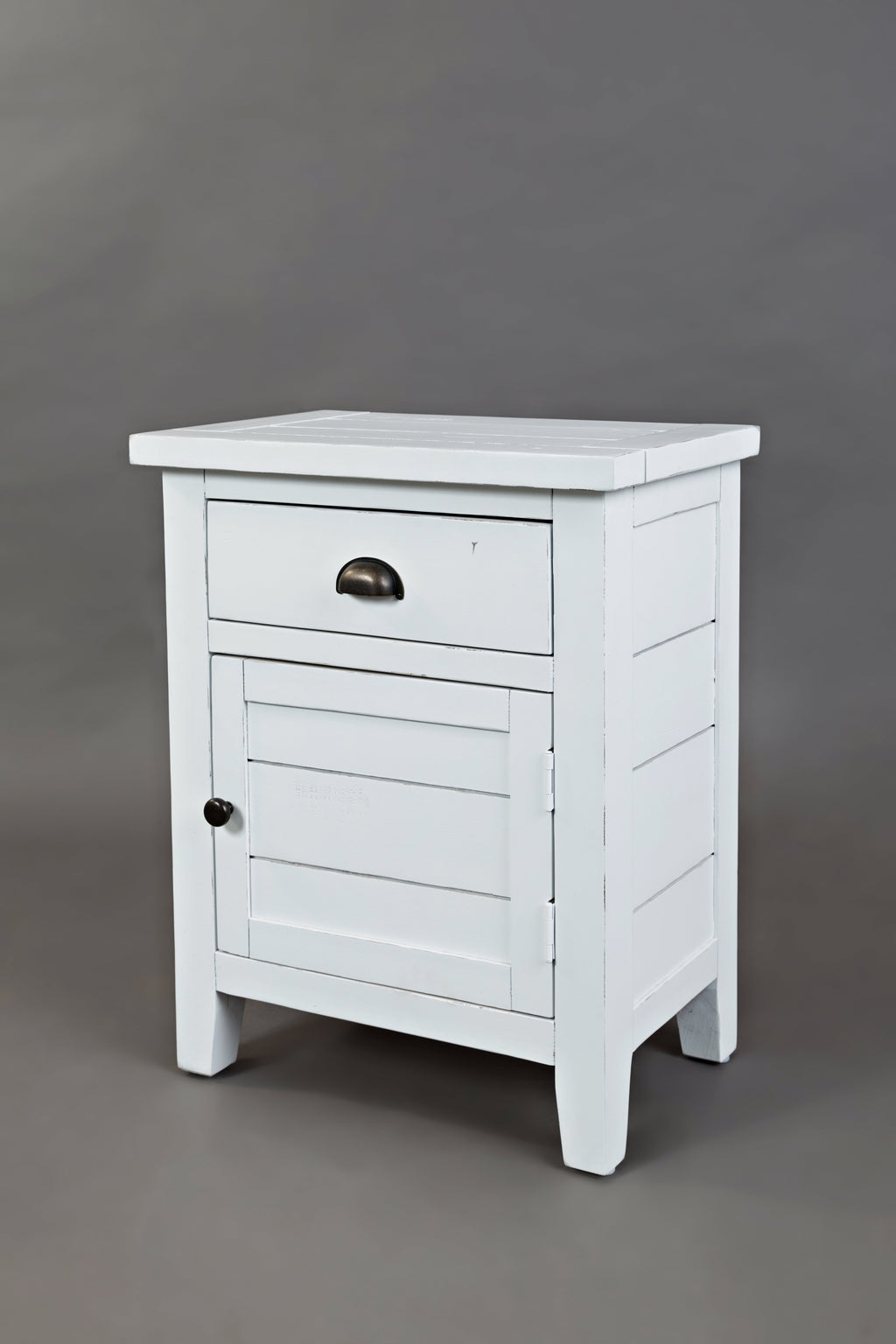 Wooden Accent Table With Spacious Storage, Weathered White