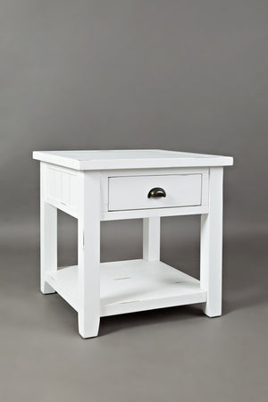 Wooden End Table With Open Shelf, Weathered White