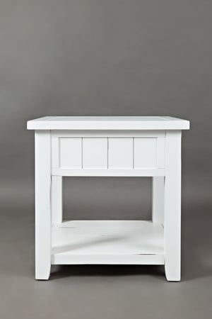 Wooden End Table With Open Shelf, Weathered White