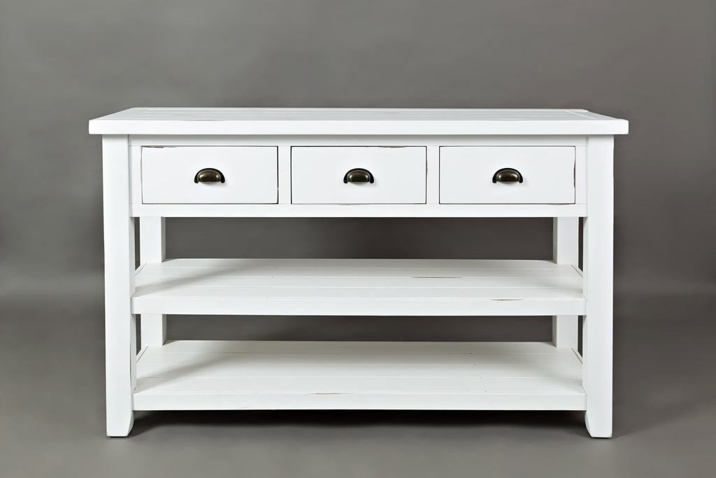 3 Drawers And 2 Open Shelf Sofa Table, Weathered White