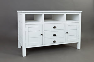 Wooden 50" Media Console With 3 Drawers, 2 Doors, 3 Open Shelf, Weathered White