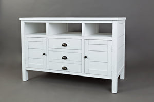 Wooden 50" Media Console With 3 Drawers, 2 Doors, 3 Open Shelf, Weathered White