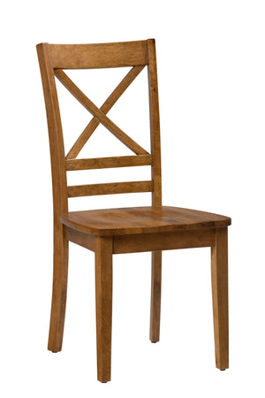 Wooden X Style Back Chair with Straight Feet, Set of 2, Honey Brown