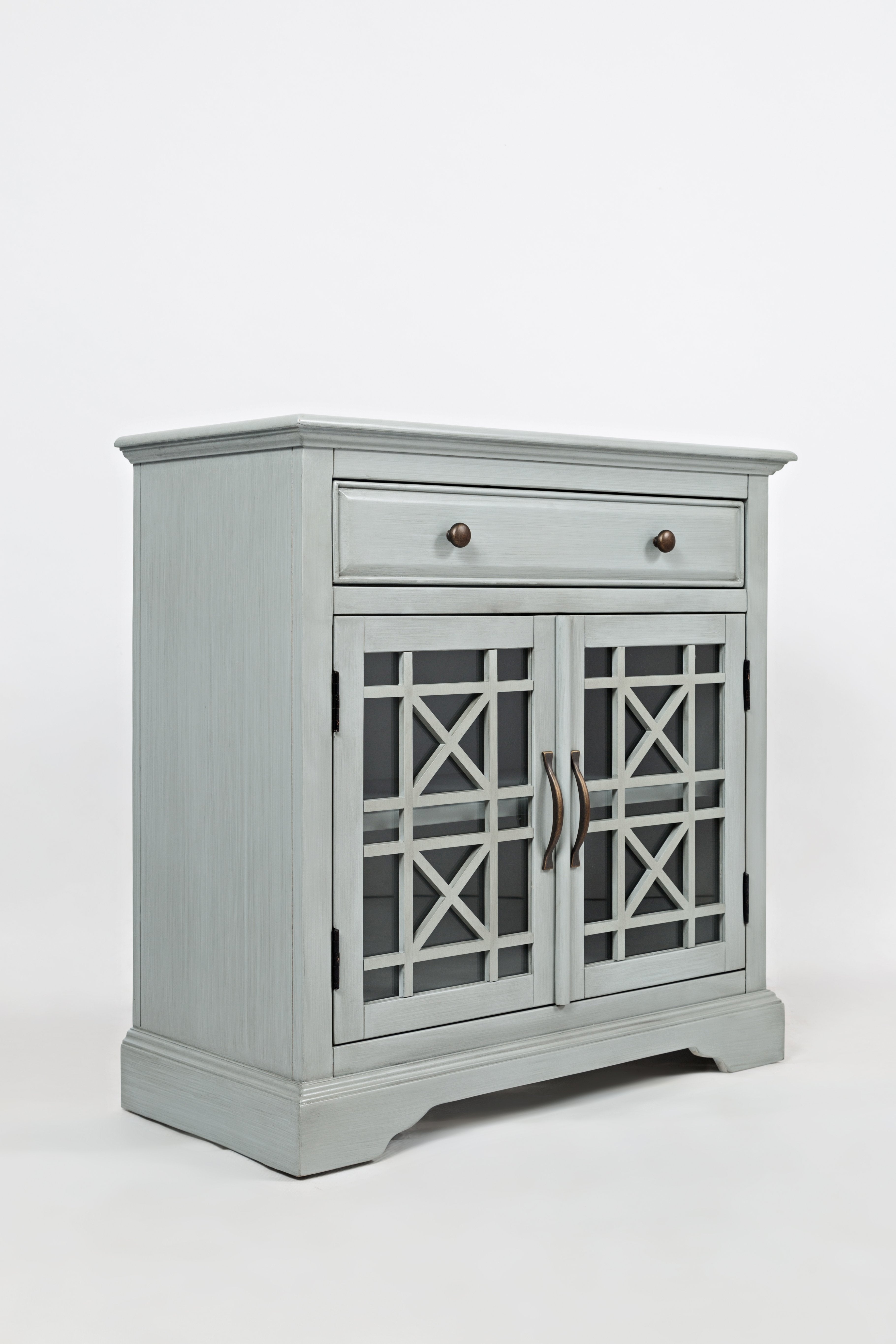 Wooden 32" Accent Cabinet with Beveled Top, Light Gray