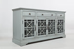 Wood And Glass 60" Media Console With "X" motif detailing On Doors, Earl Gray