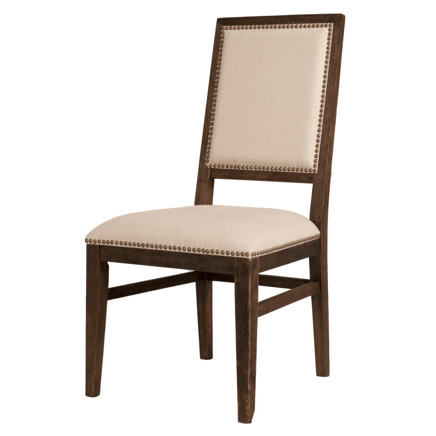 Acacia Wood Dining Chair With Linen Upholstery, Beige and Brown, Set Of Two