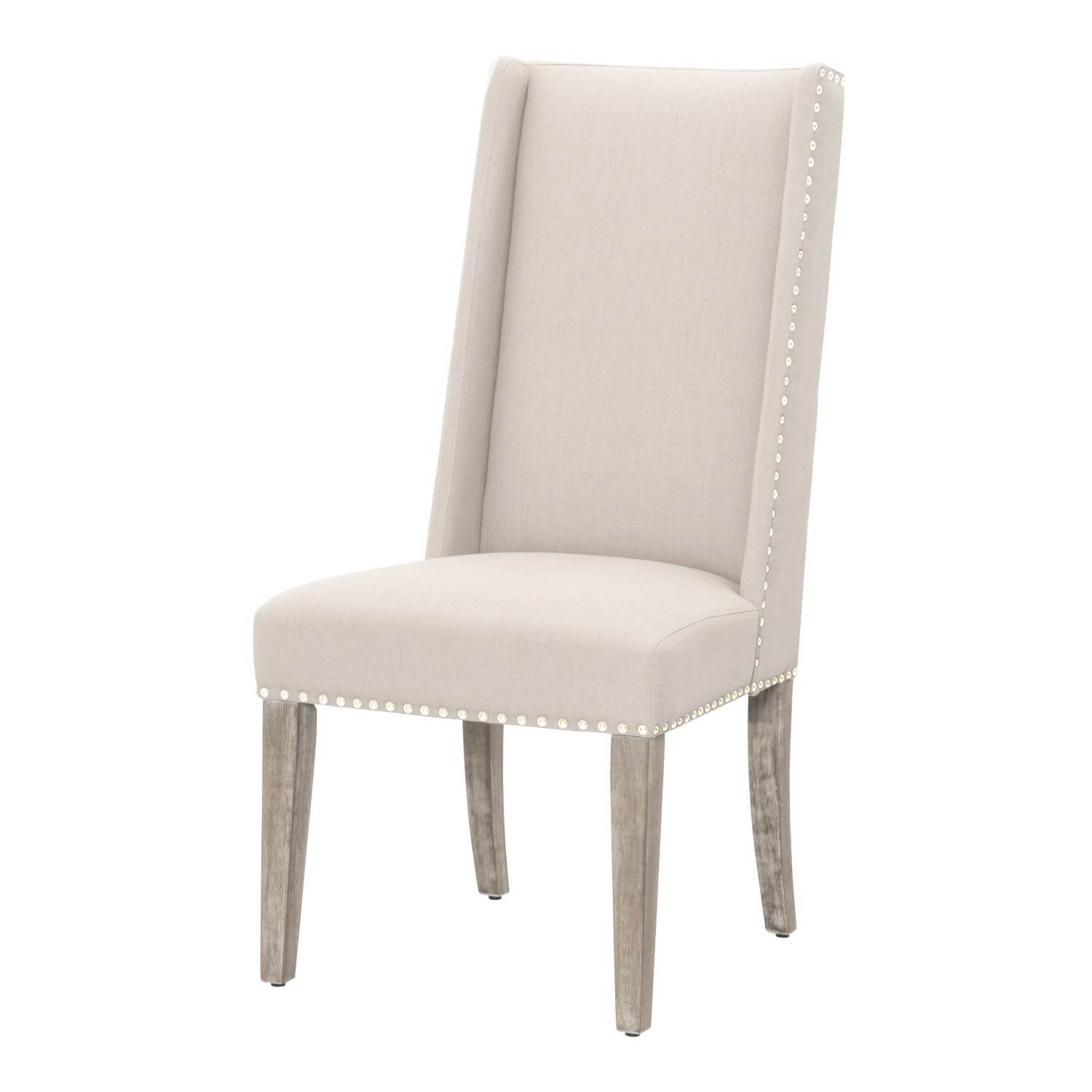 Acacia Wood Linen Upholstered Dining Chair, Gray, Set Of Two