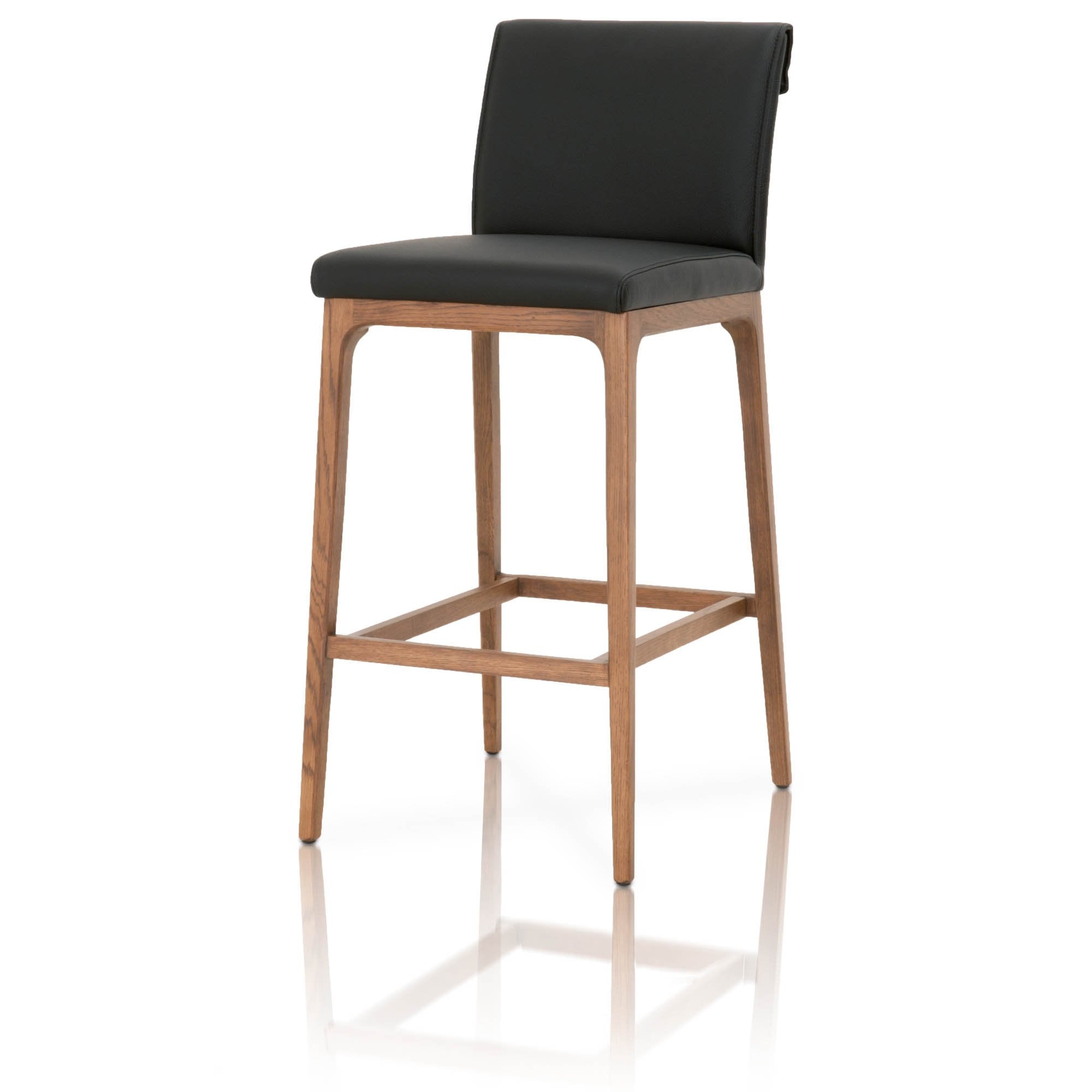 Wooden Barstool With Leather Upholstery, Black and Brown