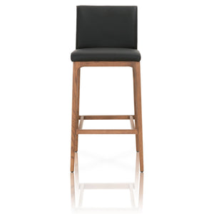 Wooden Barstool With Leather Upholstery, Black and Brown