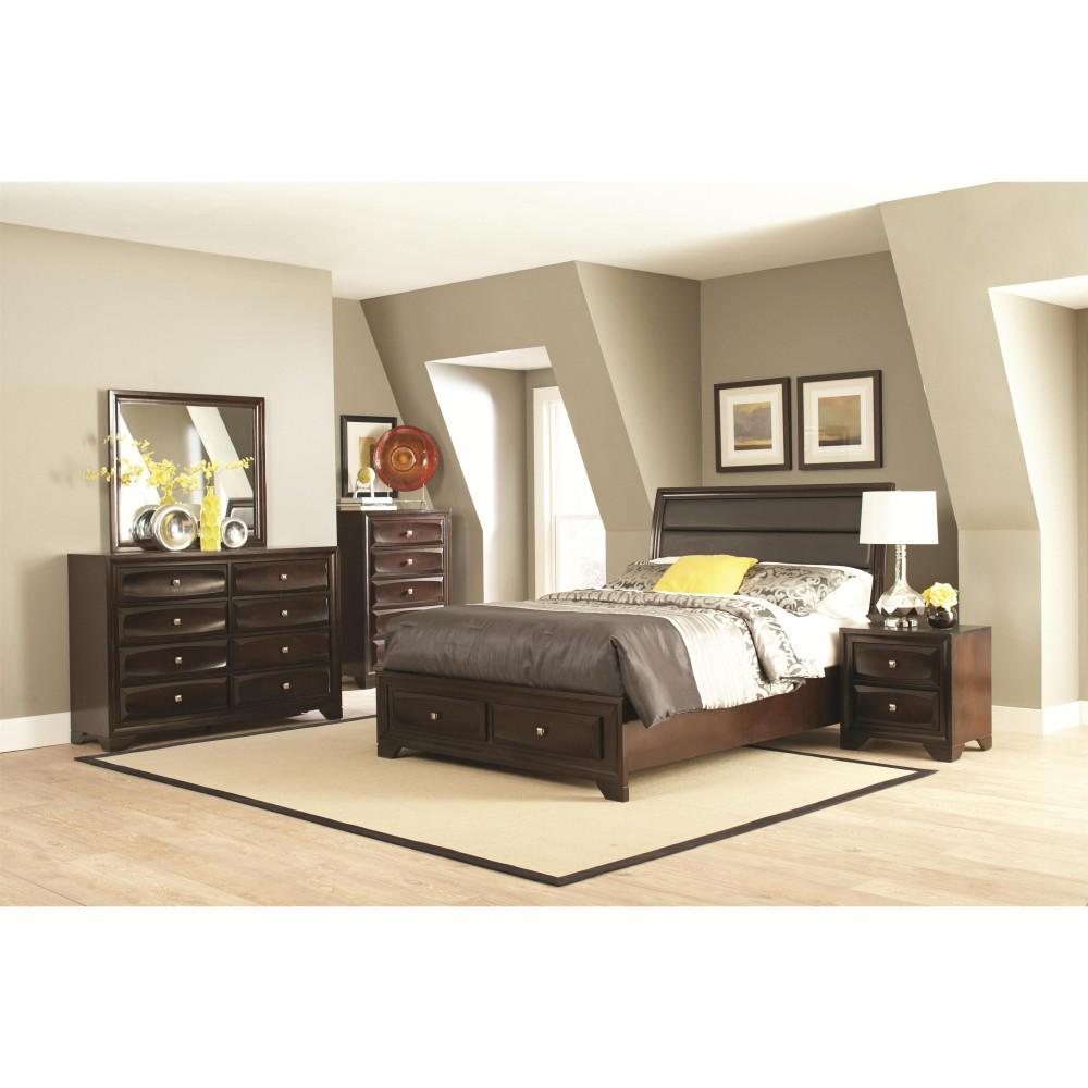 Wooden Nightstand with Two Spacious Beveled Front Drawers, Dark Brown