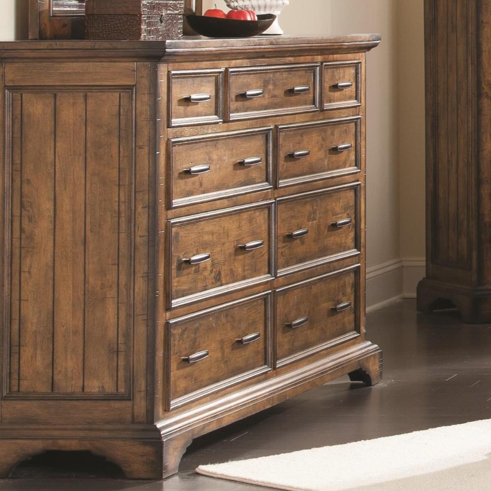 Wooden Dresser with Nine  Drawers and Jewelry Tray, Brown