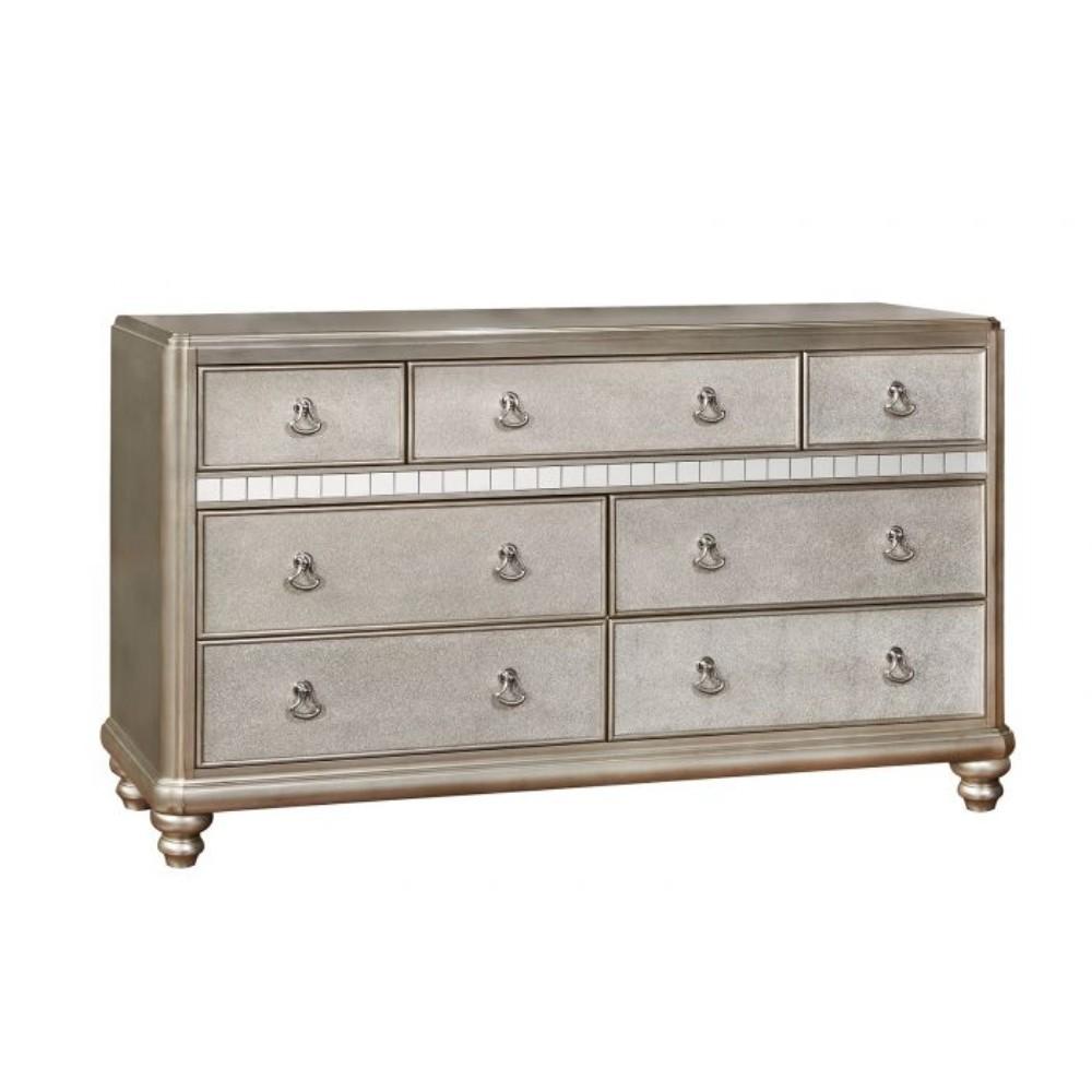 Wooden Dresser with Seven Drawers and Turned Legs, Silver