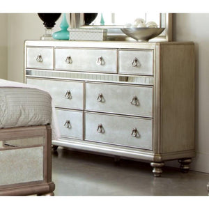 Wooden Dresser with Seven Drawers and Turned Legs, Silver