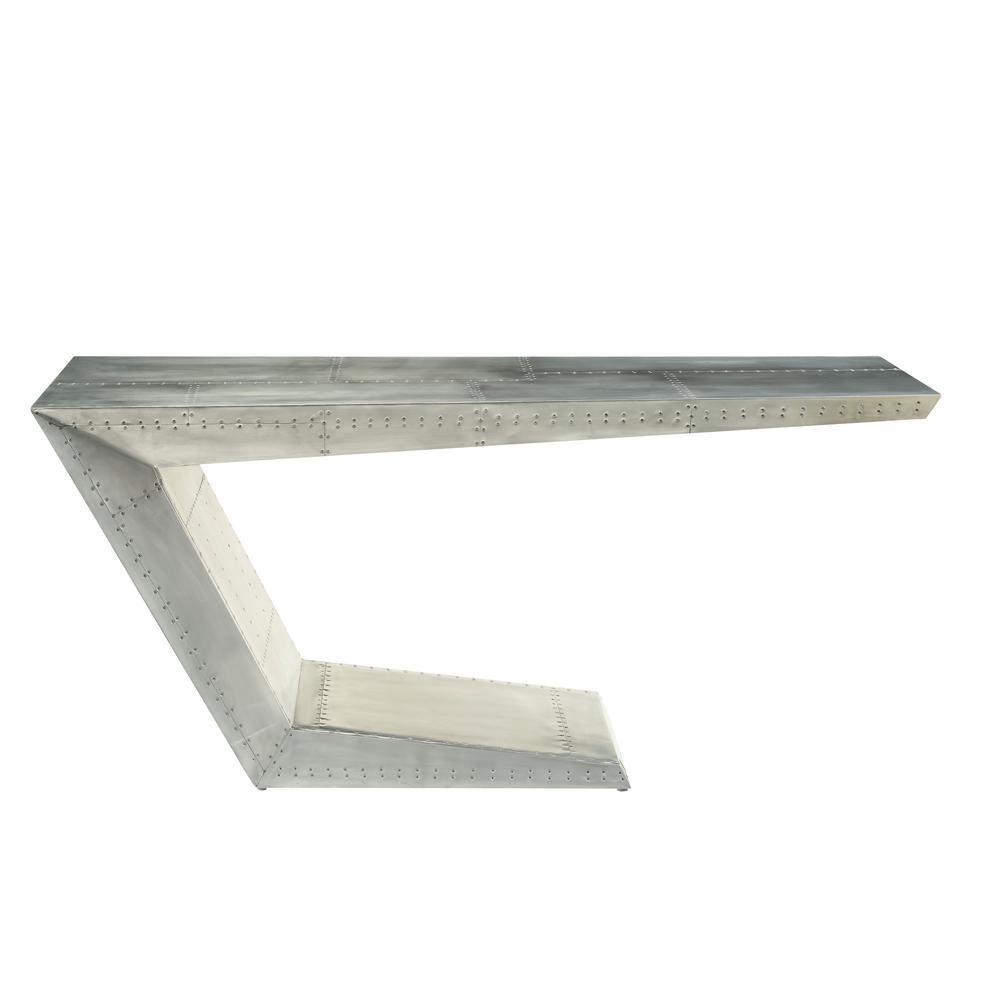 Aluminum Patchwork Writing Desk With Geometric Base, Silver