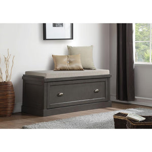 Wooden Bench with Fabric Upholstered Seat Cushion & Storage Drawer, Gray