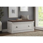 Wooden Bench with Fabric Upholstered Seat Cushion & Storage Drawer, White