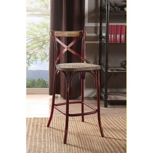 Wood & metal Bar Height Chair with X-Style Panel back, Antique Red