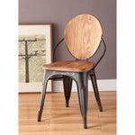 Wood and Metal Dining Side Chair with Oval Backrest, Set of 2, Brown and Gray