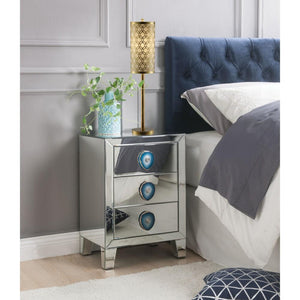 Wood & Mirror Nightstand with Faux Agate Knob, Silver