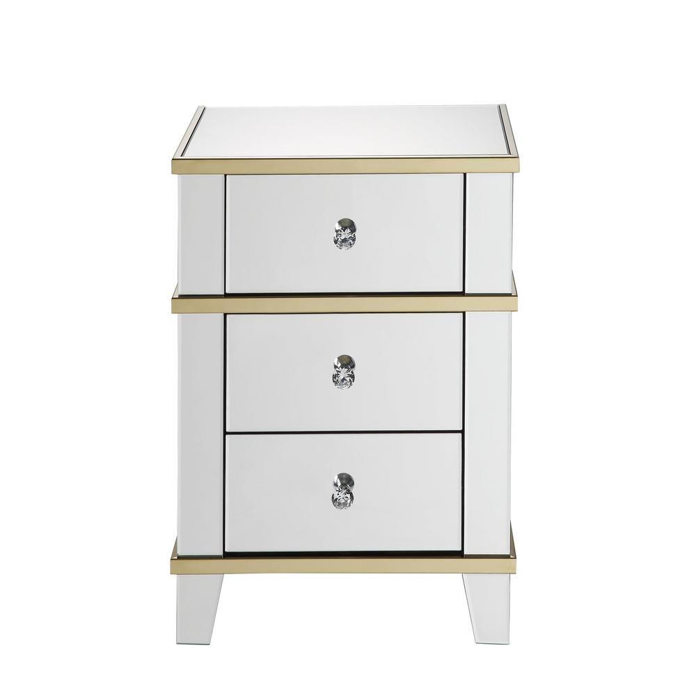 Wood & Mirror Nightstand with Crystal Knobs, Silver