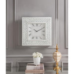 Wood & Mirror Square Analog Wall Clock, White