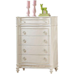 Wooden Five Drawer Chest With Floral Carved Trim Accent And Bun Feet, Ivory