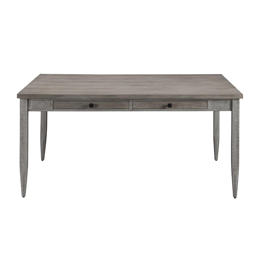 Wood and Metal Dining Table with Spacious Drawers, Gray