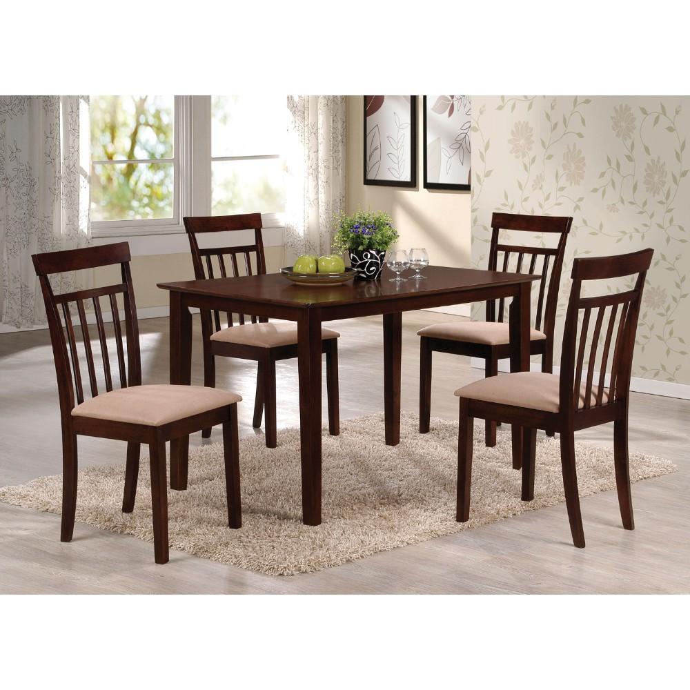 Wooden Dining Set with Slatted Back Chairs, Pack of Five, Brown