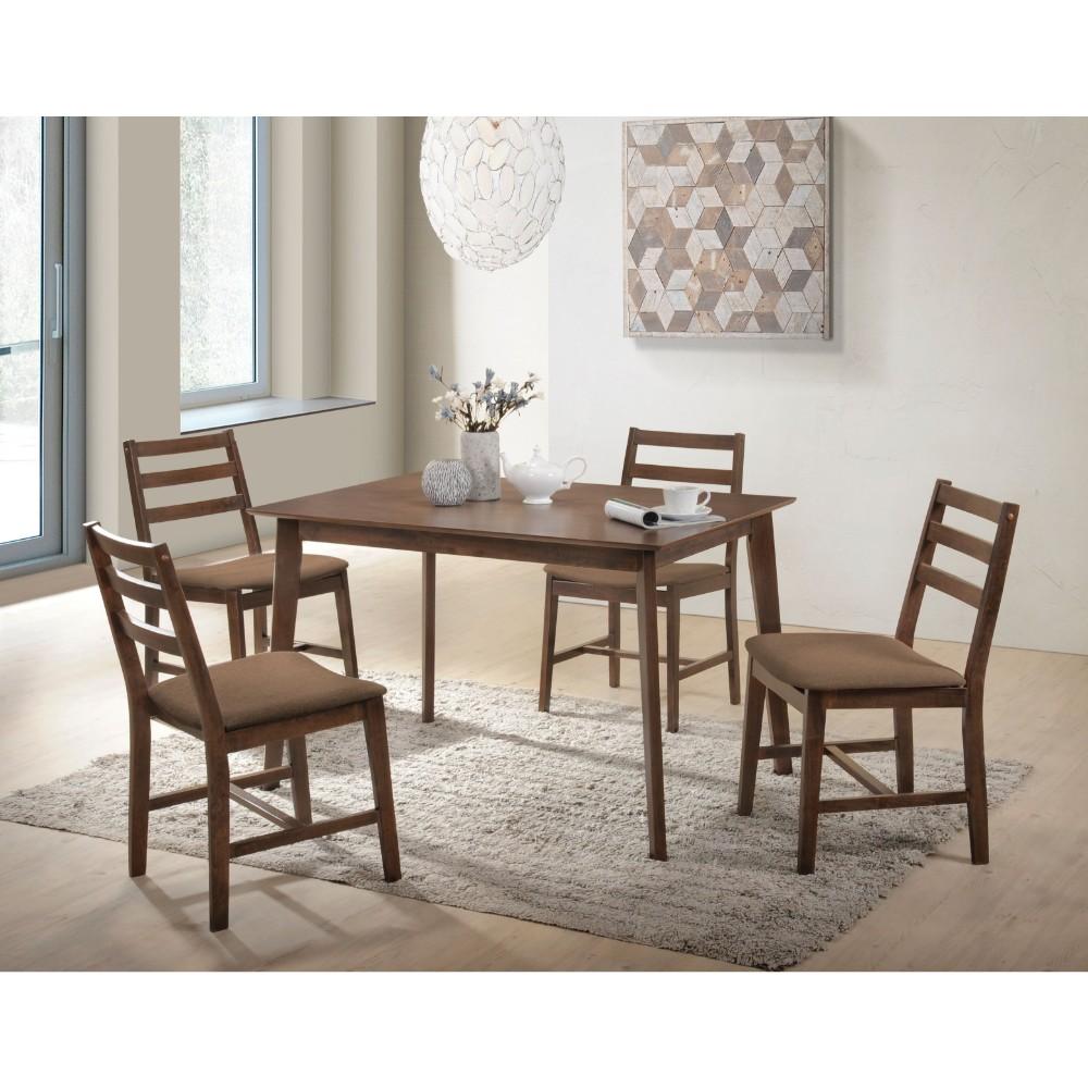 Wooden Dining Set with Slatted Back Chairs, Pack of Five, Brown