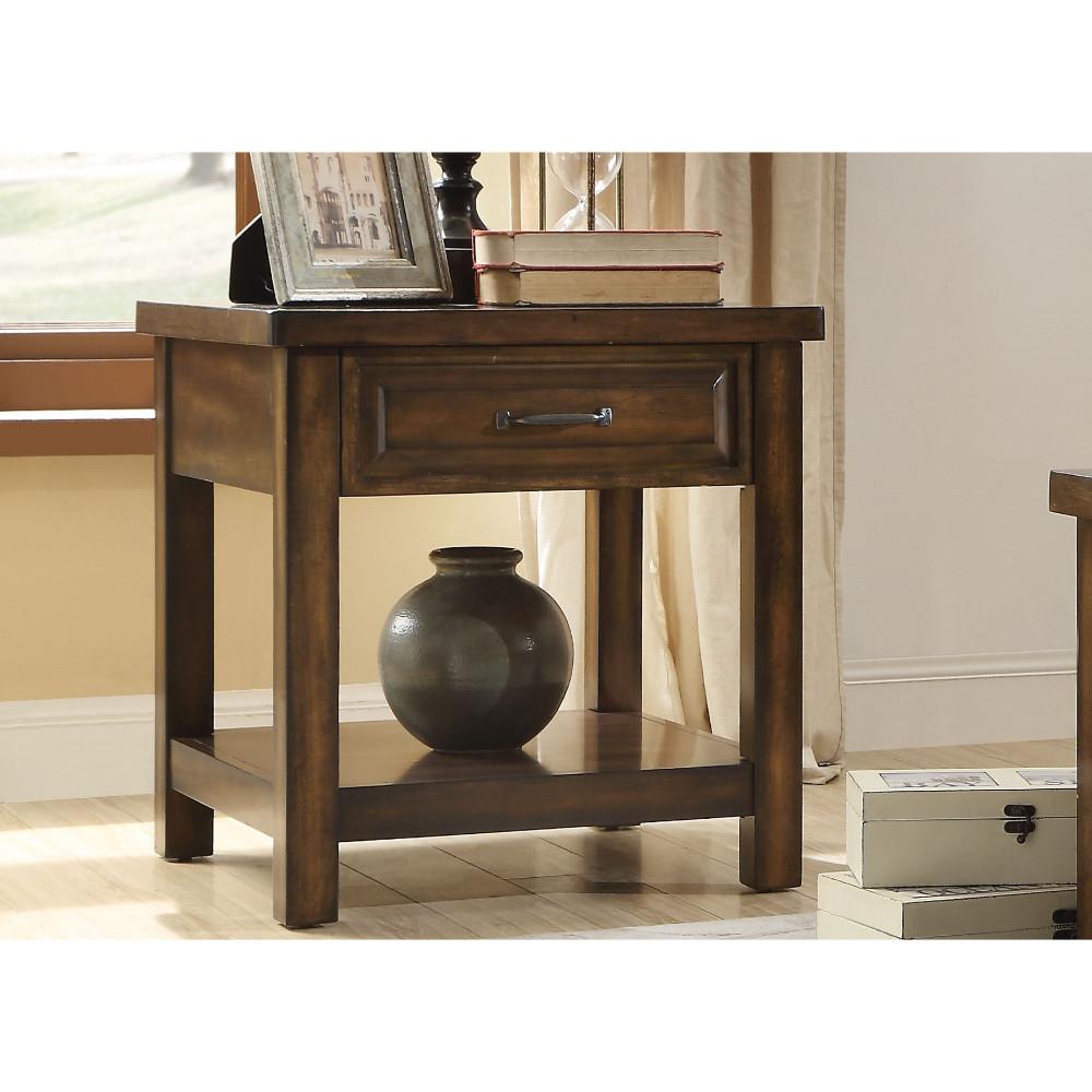 Wooden End Table With One Drawer And Bottom Shelf, Brown