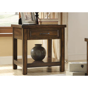 Wooden End Table With One Drawer And Bottom Shelf, Brown