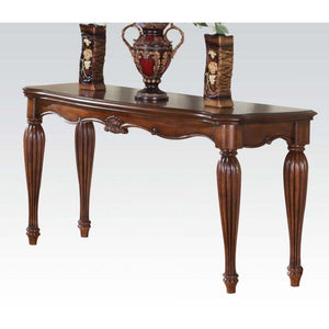 Wooden Sofa Table with Carved Details, Cherry Brown