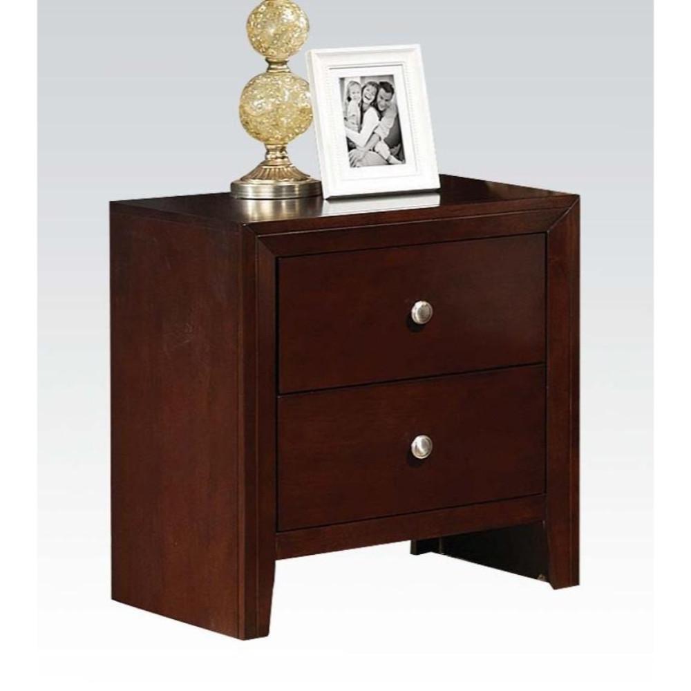 Wooden Nightstand with Two Storage Drawers, Cherry Brown