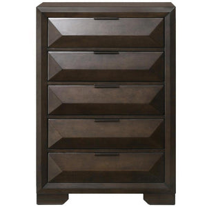 Wooden Chest with Dramatic Beveled Drawer Fronts, Espresso Brown