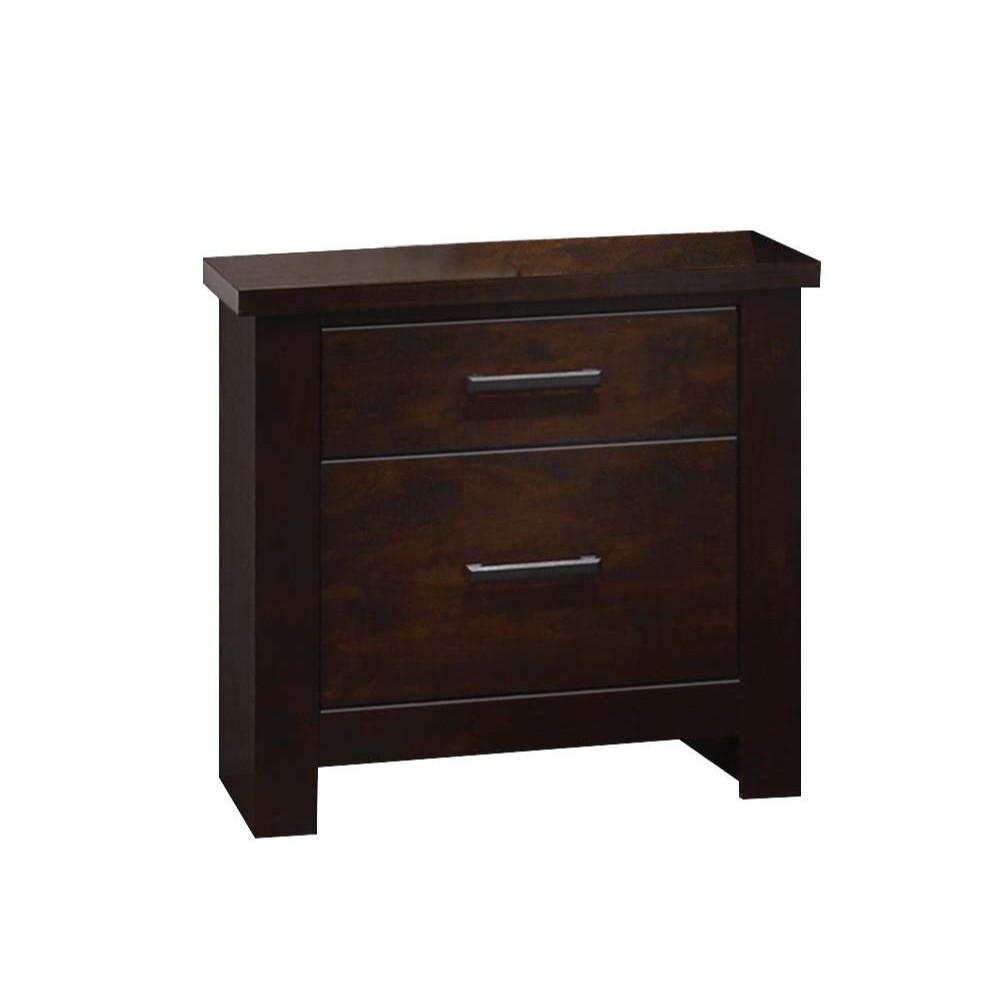 Wooden Nightstand with Two Drawers, Mahogany Brown