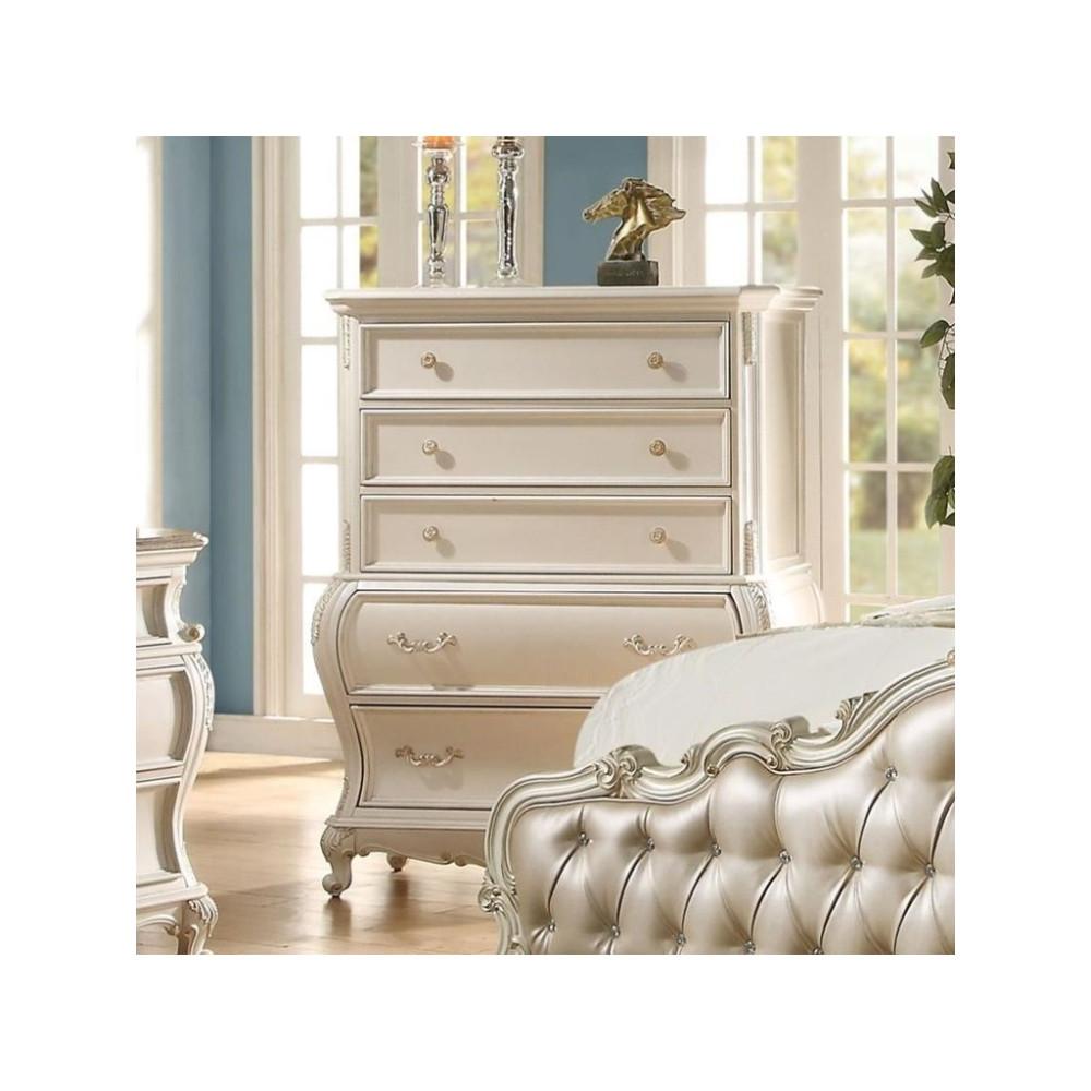 Wooden Drawer Chest with Five Drawers, Pearl White