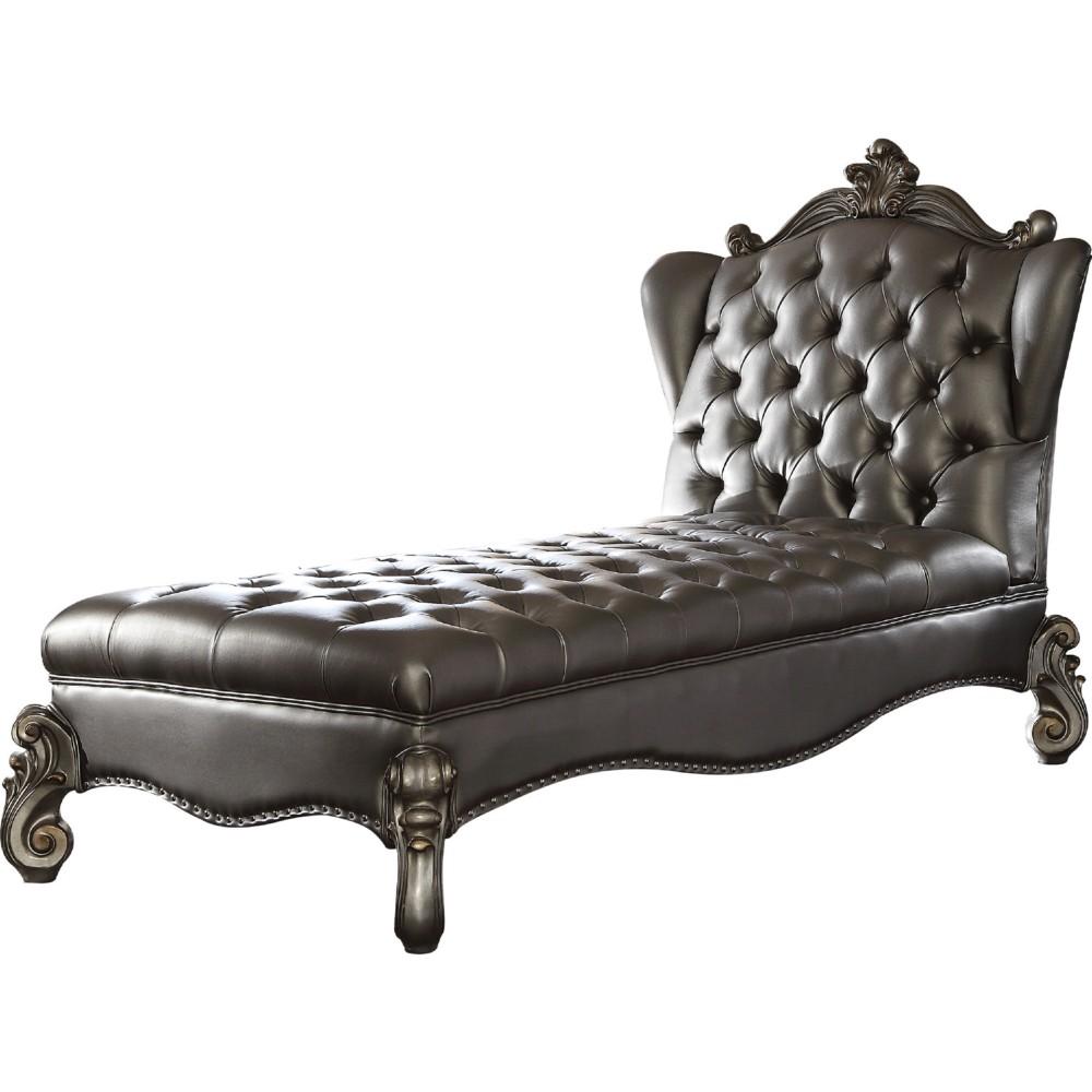 Wooden Chaise Lounge with Wingback, Antique Platinum & Silver