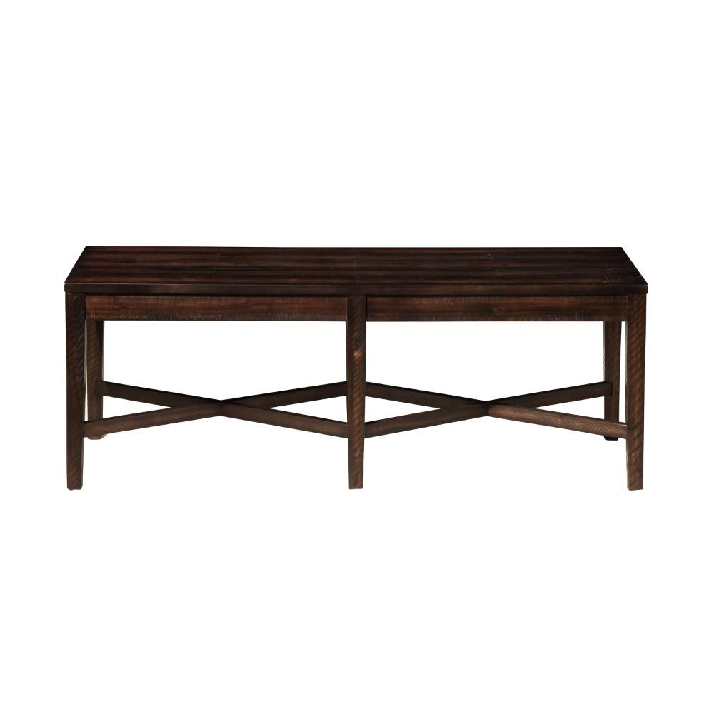 Acacia Wood Bench with Block Legs and Cross Base, Espresso Brown