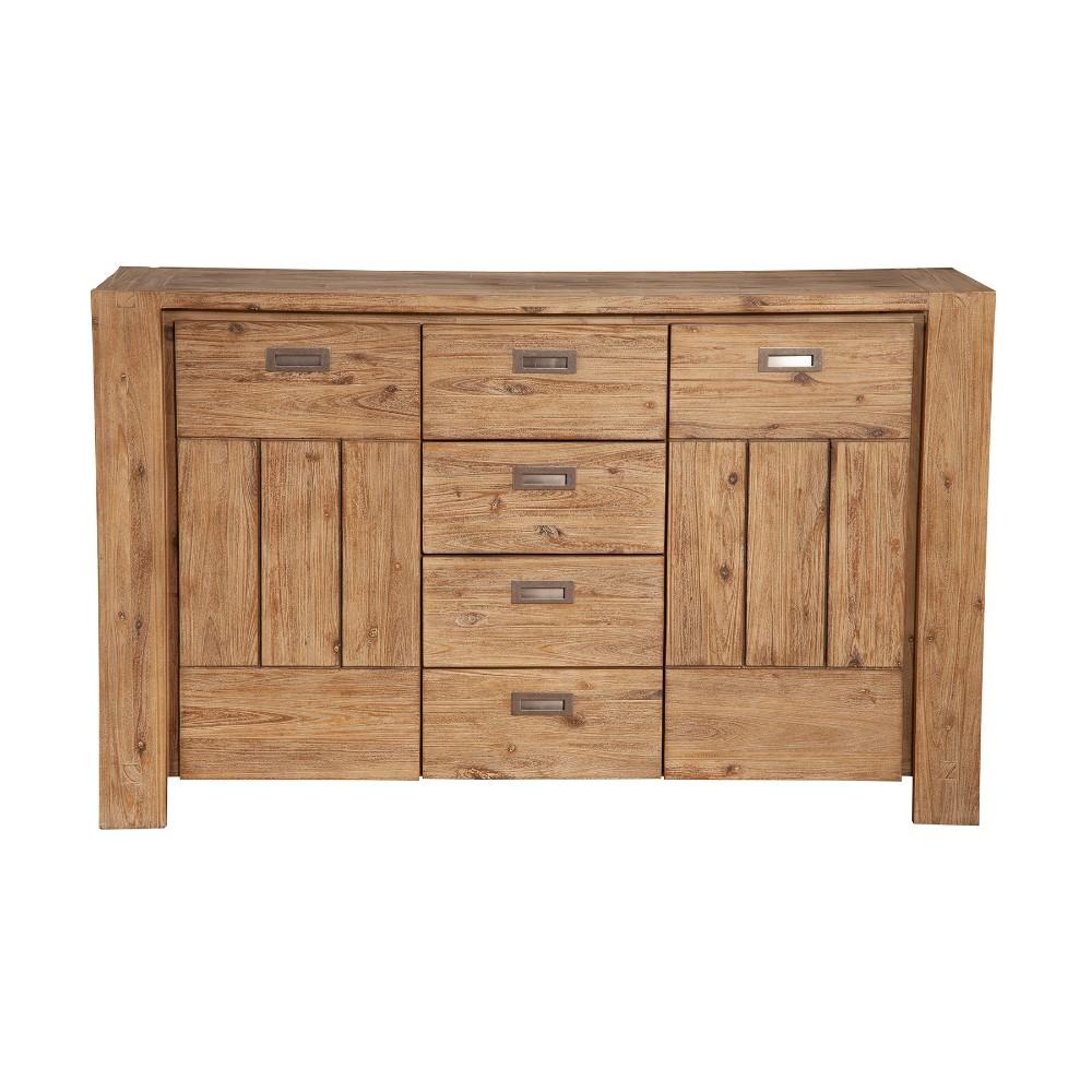 Acacia Wood Sideboard with Four Drawers and Side Cabinets, Brown