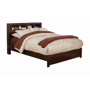 Wooden Queen Size Platform Bed with Bookcase Headboard, Brown