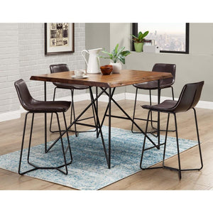 Acacia Wood Pub Table with Pointed Metal Legs, Brown and Black