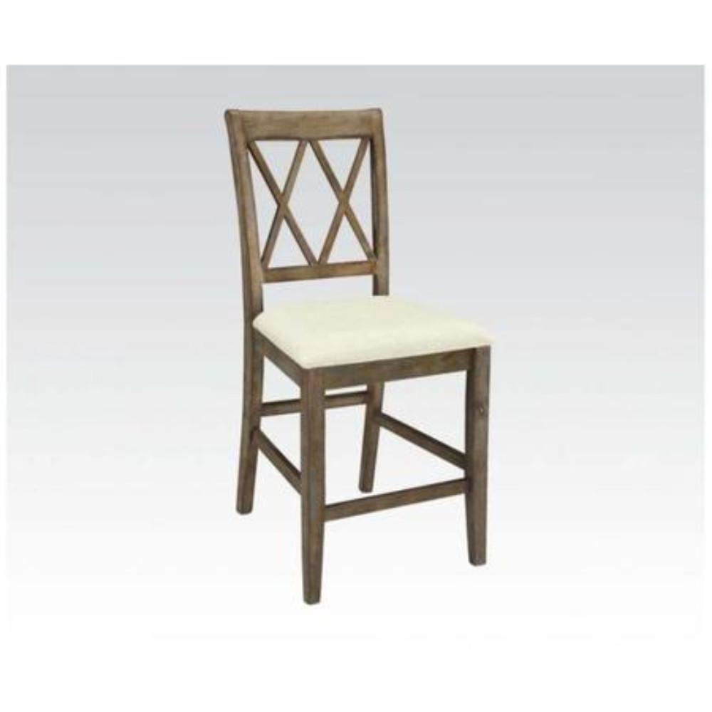 Wooden Counter Height Chair with Double X-Style Back, Set of 2, Beige and Brown