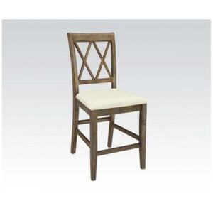 Wooden Counter Height Chair with Double X-Style Back, Set of 2, Beige and Brown