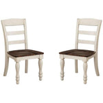 Wooden Side Chair with Ladder Style Backrest, Set of 2, Walnut Brown and White