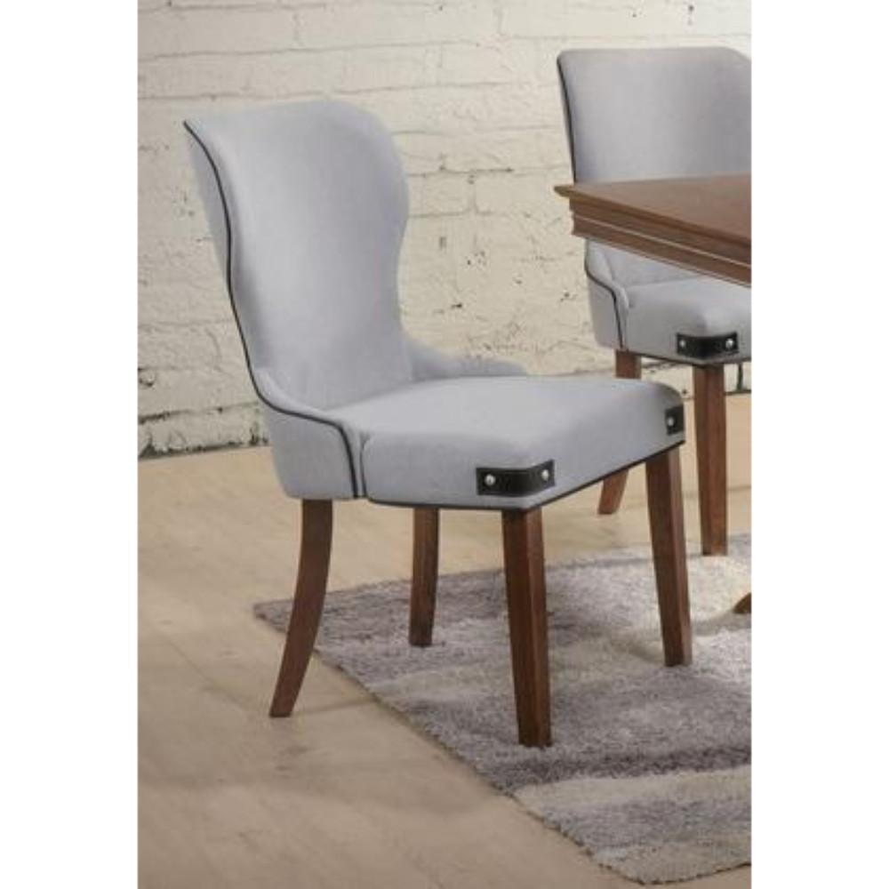 Wingback Wooden Side Chair with Fabric Upholstery, Set of 2, Gray and Brown