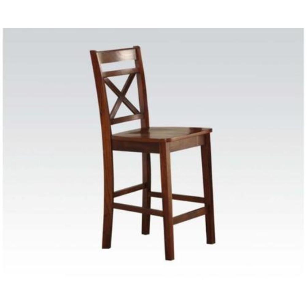 Wooden Counter Height Chair with Cross Back, Set of 2, Cherry Brown