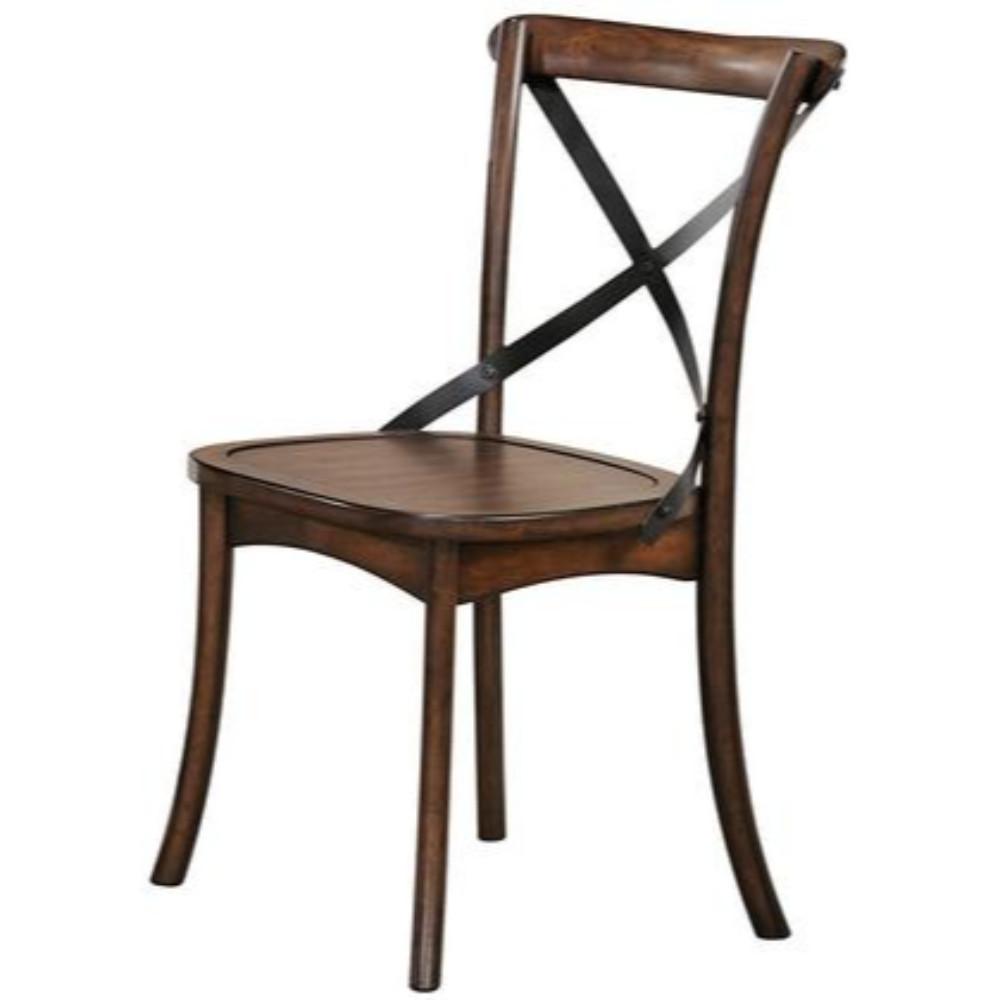 Wood and Metal Side Chair with X-Style Back Design, Set of 2, Dark Oak Brown