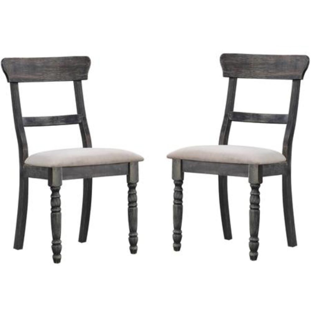 Wooden Side Chair with Fabric Upholstered Seat, Set of 2, Gray